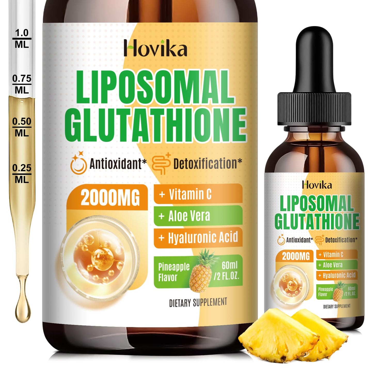 Liposomal Glutathione 2000mg Liquid Drops with Vitamin C – Immune Support, Anti-Aging & Skin Health | Pineapple 2oz