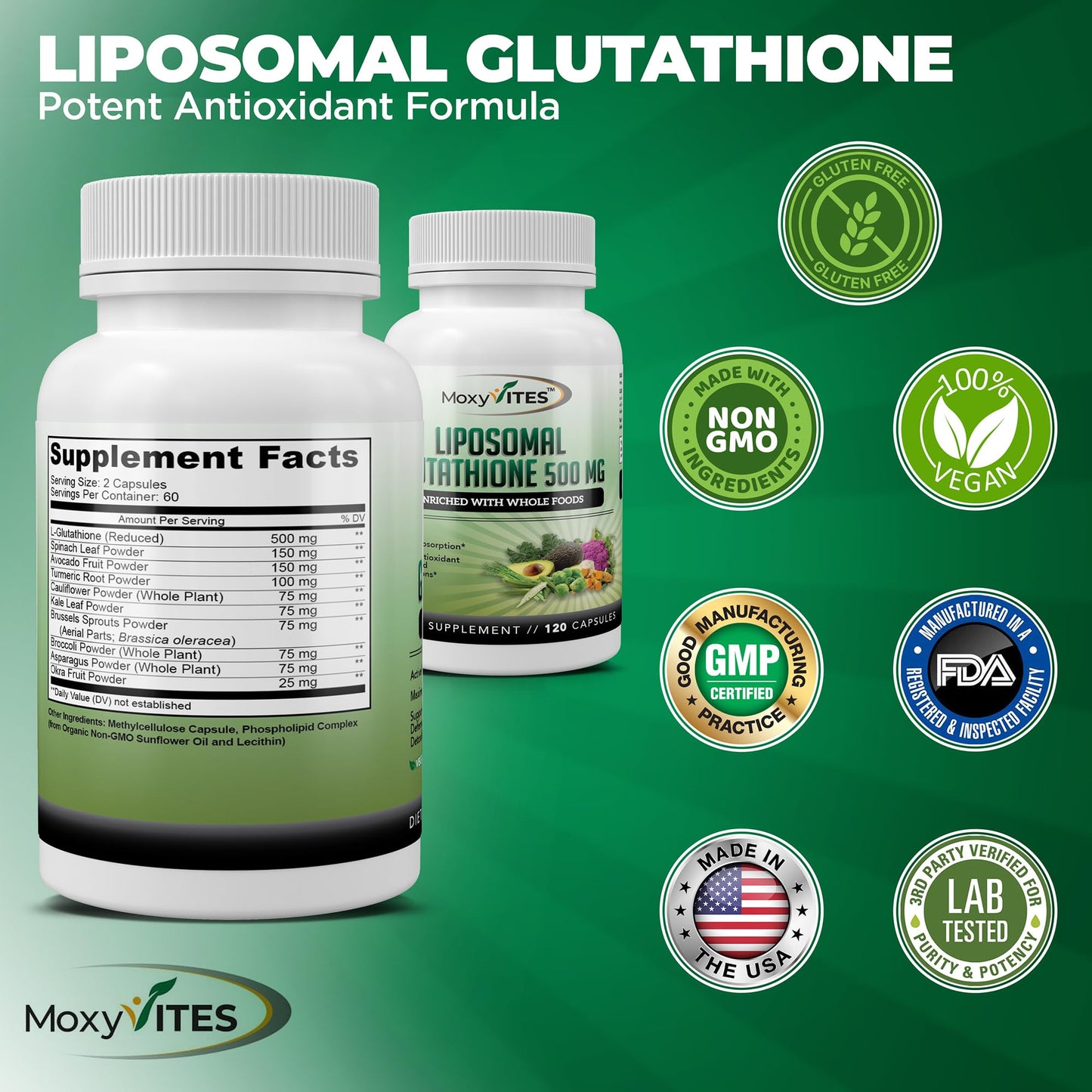 Liposomal Glutathione 500mg - Pure L-Glutathione (GSH) Reduced | 120 Count