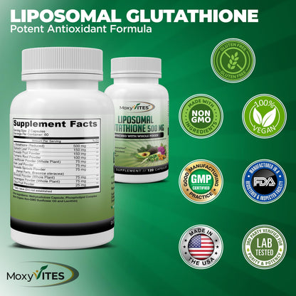 Liposomal Glutathione 500mg - Pure L-Glutathione (GSH) Reduced | 120 Count