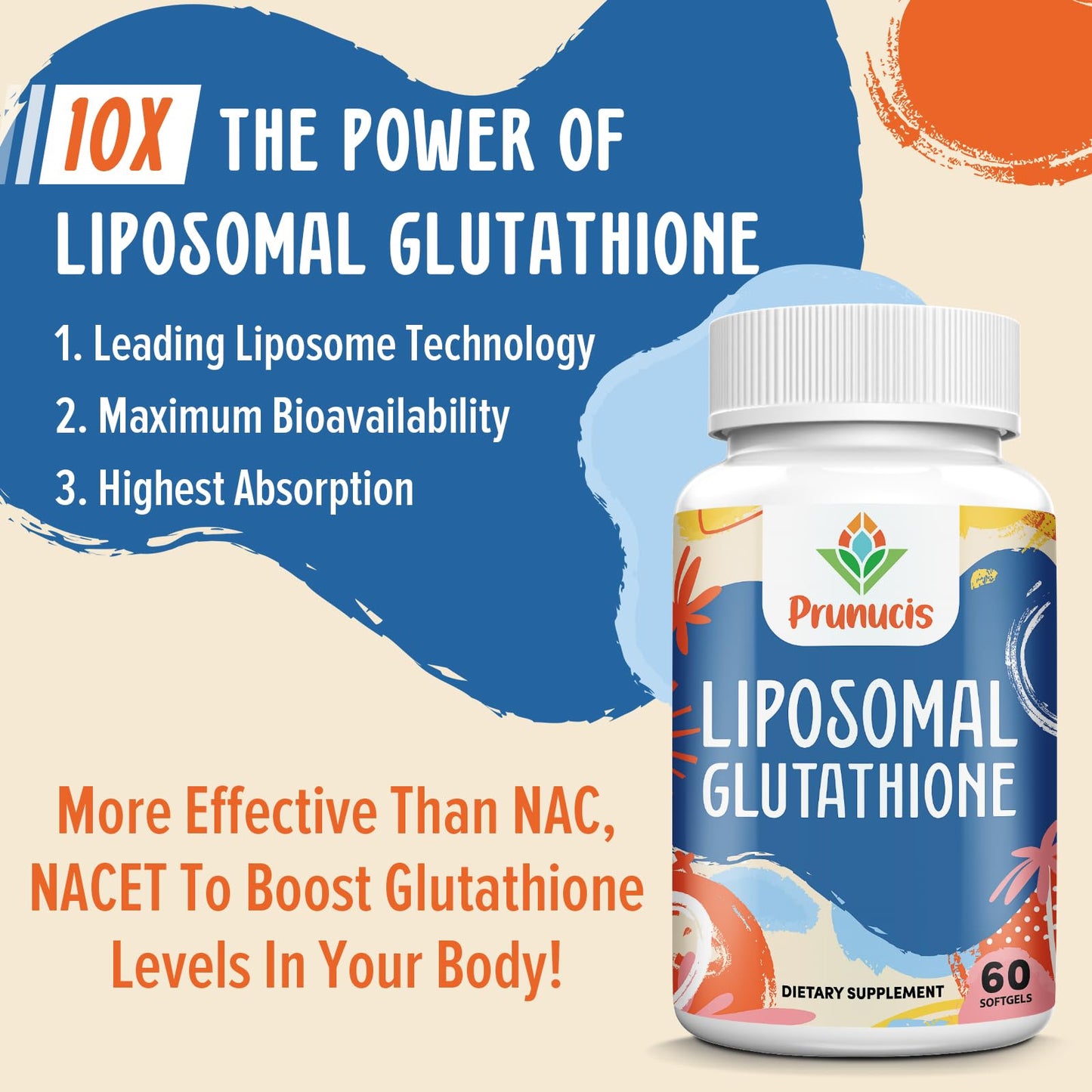 Prunucis 2400MG Liposomal Glutathione with Vitamin C, Milk Thistle & Alpha-Lipoic Acid – High Absorption, 360 Softgels