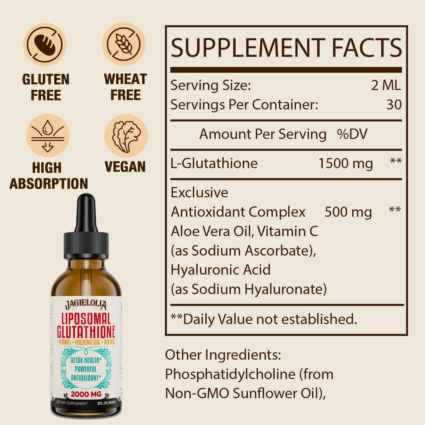 Liposomal Glutathione Liquid 2000MG – Antioxidant Detox, Vegan | 4 FL.OZ