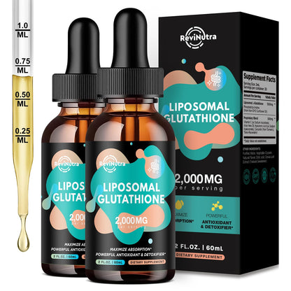 2 Pack Liposomal Glutathione - 2000mg Liquid Drops with Vitamin C, Curcumin & Trans-Resveratrol