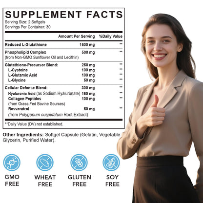 Liposomal Glutathione Softgels - Enhanced Absorption | L-Glutathione, Immune Support, Liver Detox | 60 Softgels