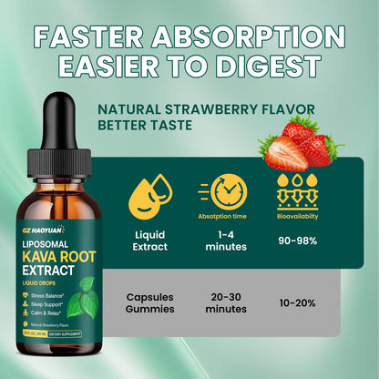 Liposomal Kava Kava Root Extract – High-Absorption Relaxation Drops | Vegan & Non-GMO, Strawberry Flavor