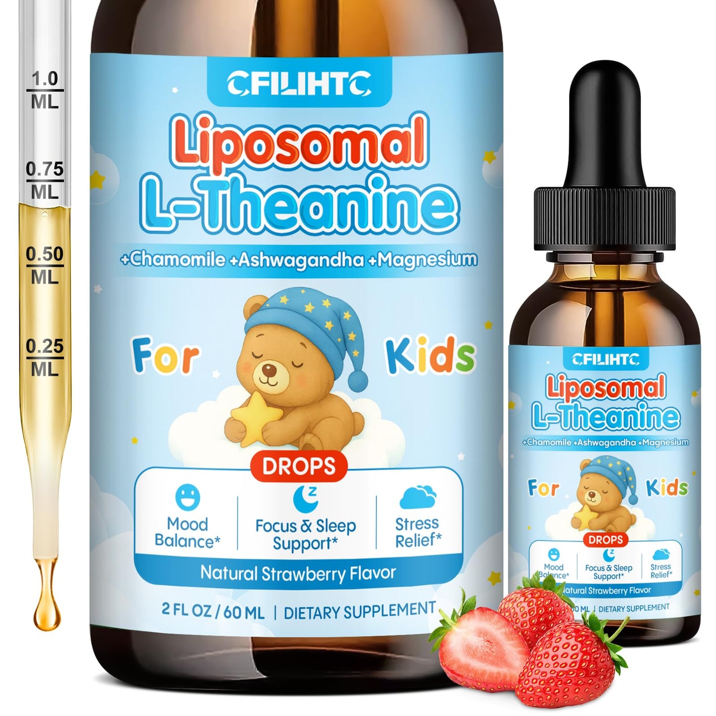 Liposomal L-Theanine Drops – Calm, Focus & Sleep for Kids & Adults | Strawberry Flavor