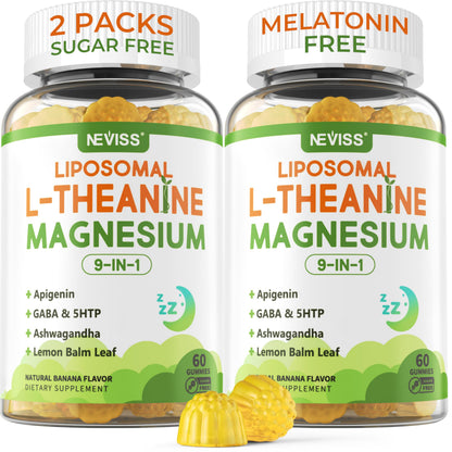Liposomal L-Theanine Magnesium Gummies 200mg with GABA, 5-HTP – Sleep & Relax (2 Packs)