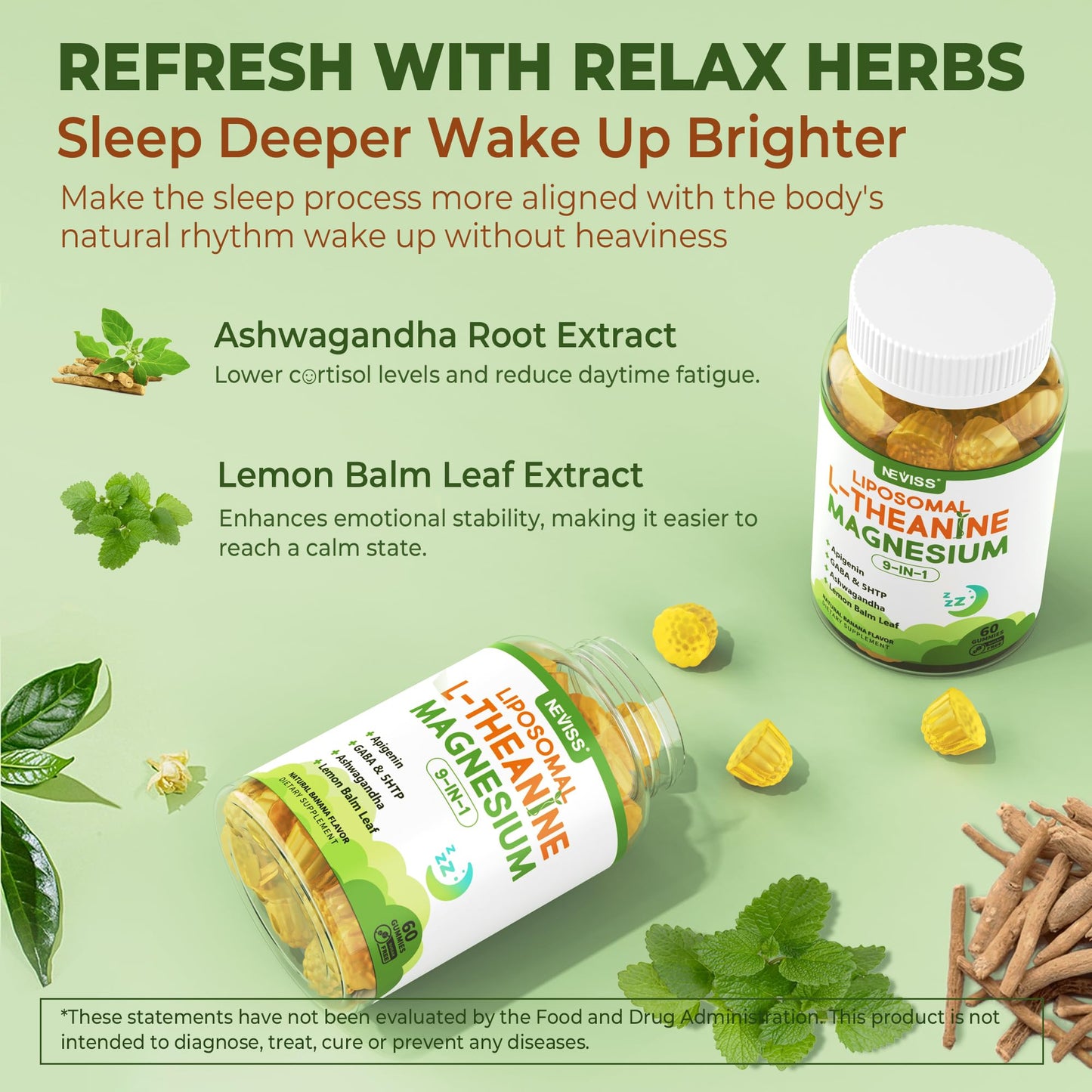 Liposomal L-Theanine Magnesium Gummies 200mg with GABA, 5-HTP – Sleep & Relax (2 Packs)