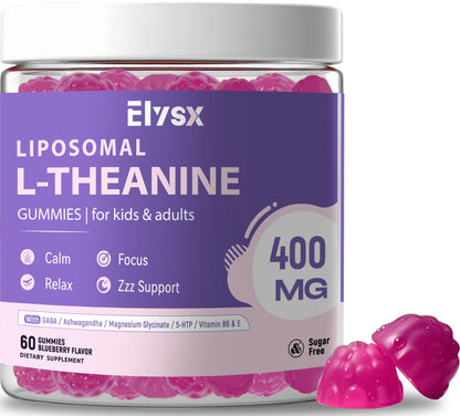 Liposomal L-Theanine Gummies with GABA - 400mg, Blueberry, 60 Count | Stress Relief & Focus