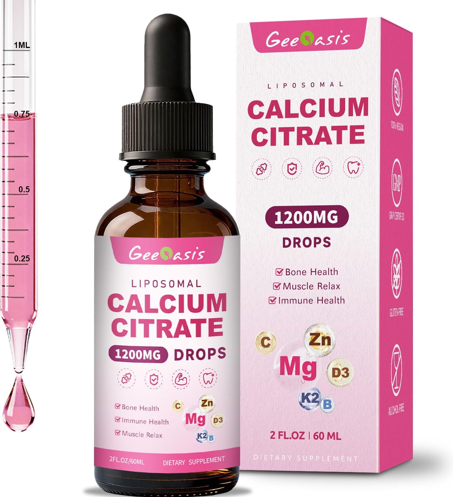 Liposomal Liquid Calcium Citrate Drops 1200mg – Bone Health & Immune Support, 2 oz