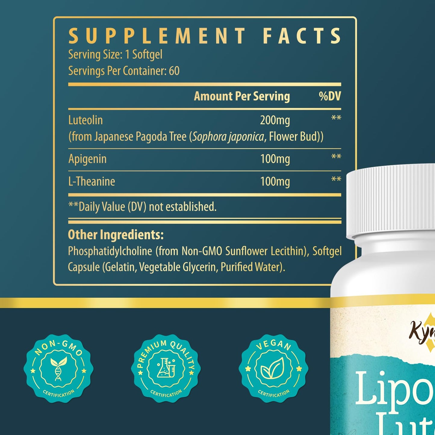 Liposomal Luteolin 200mg – Brain Support with Apigenin & L-Theanine