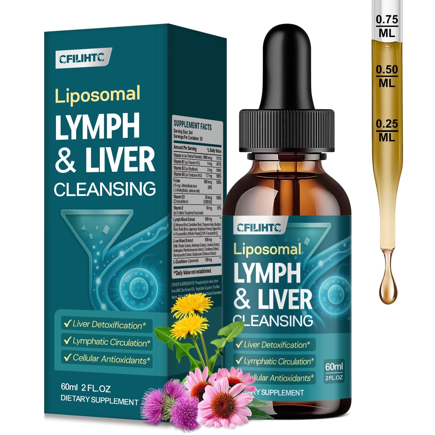 Liposomal Lymphatic Drainage Drops – 21 in 1 Liver Cleanse Detox & Repair (Milk Thistle, Echinacea, Burdock, Glutathione)