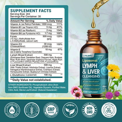 Liposomal Lymphatic Drainage Drops – 21 in 1 Liver Cleanse Detox & Repair (Milk Thistle, Echinacea, Burdock, Glutathione)