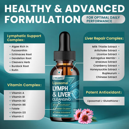 Liposomal Lymphatic Drainage Drops – 21 in 1 Liver Cleanse Detox & Repair (Milk Thistle, Echinacea, Burdock, Glutathione)