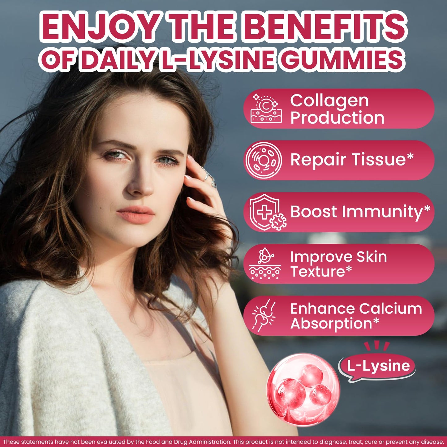 Liposomal L-Lysine Gummies 1200mg – High-Absorption Immune & Skin Support (Vegan Non-GMO Sugar-Free) – 60 Gummies