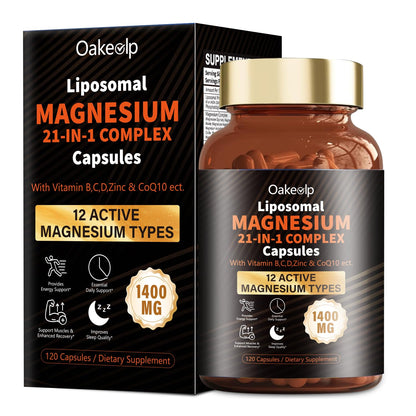 21-in-1 Liposomal Magnesium Complex 1400mg | 12 Forms + D3, B6, B12, Ashwagandha & CoQ10