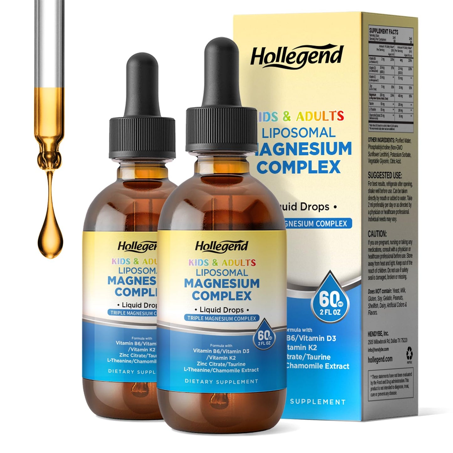 Liposomal Magnesium Drops 400mg – Triple-Source Mg with D3, K2, B6, Zinc, Taurine, L-Theanine & Chamomile (4 oz)