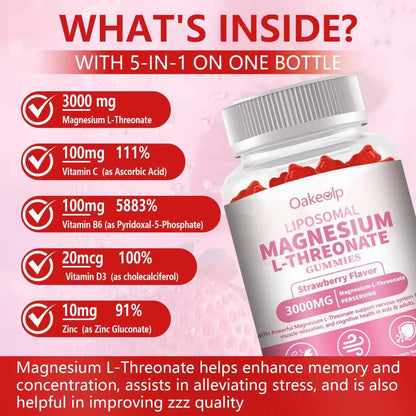 2 Pack Liposomal Magnesium Threonate Gummies – High-Potency 3000mg, 98% Absorption | Magnesium L-Threonate for Muscle & Nervous System (Kids & Adults)