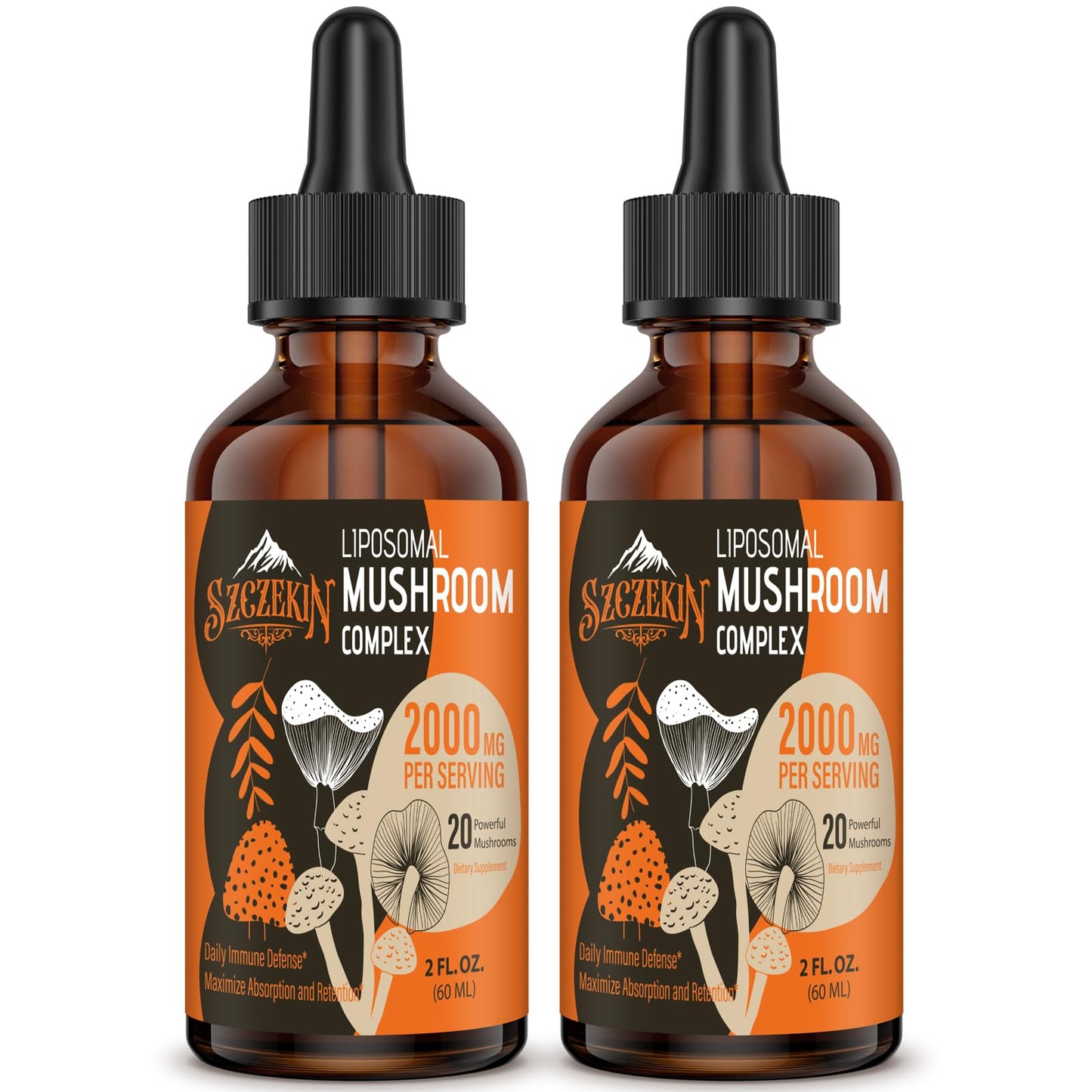 Liposomal Mushroom Drops 2000 MG – 20 Organic Extracts for Immunity & Focus