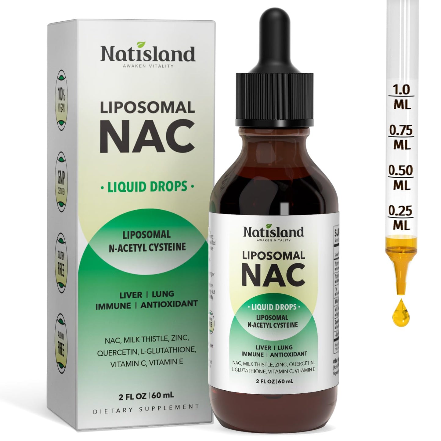Liposomal NAC Drops - N-Acetyl Cysteine 600 mg (2 oz) with Milk Thistle & Quercetin