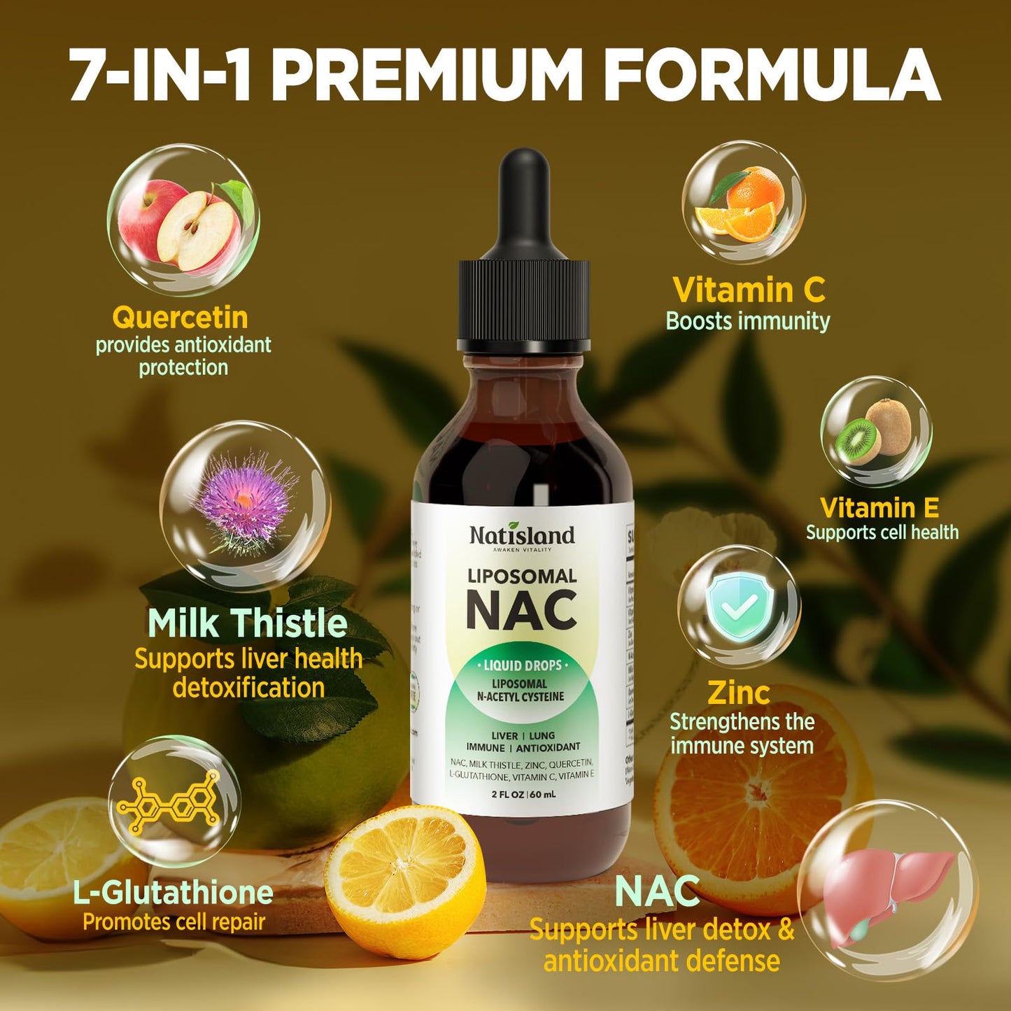 Liposomal NAC Drops - N-Acetyl Cysteine 600 mg (2 oz) with Milk Thistle & Quercetin