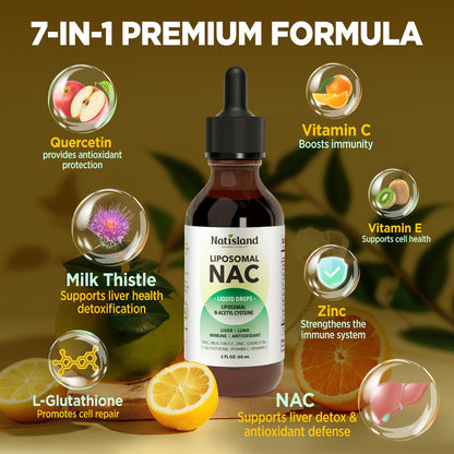 Liposomal NAC Drops - N-Acetyl Cysteine 600 mg (2 oz) with Milk Thistle & Quercetin