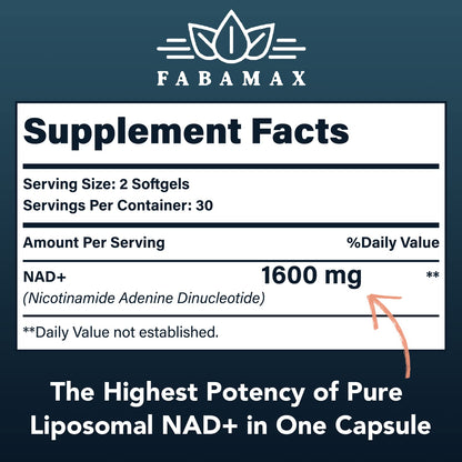 1600 mg Liposomal NAD+ Supplement – 98% Pure NAD+ | Superior Absorption | 120 Softgels
