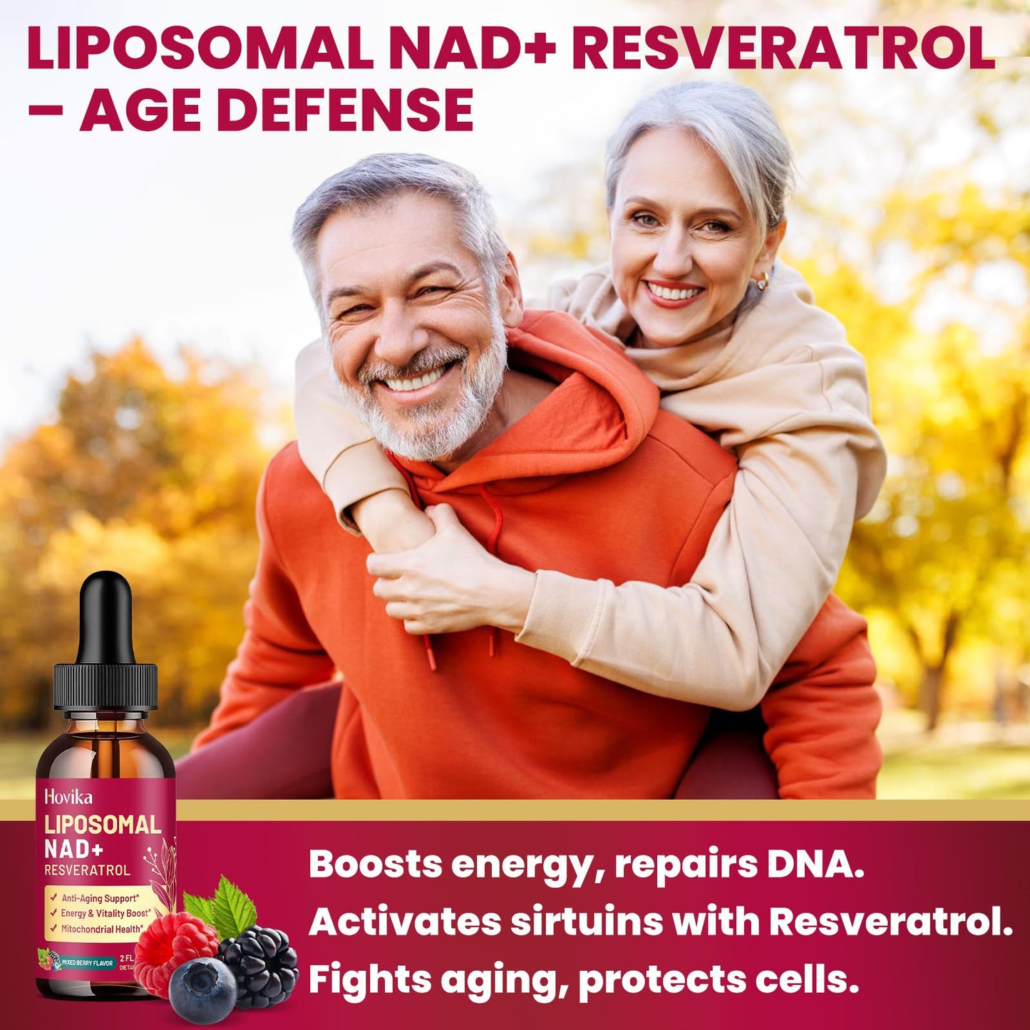 2 Pack Liposomal NAD Supplement – 1200mg NAD+ Drops with Resveratrol & Black Pepper (Mixed Berry)