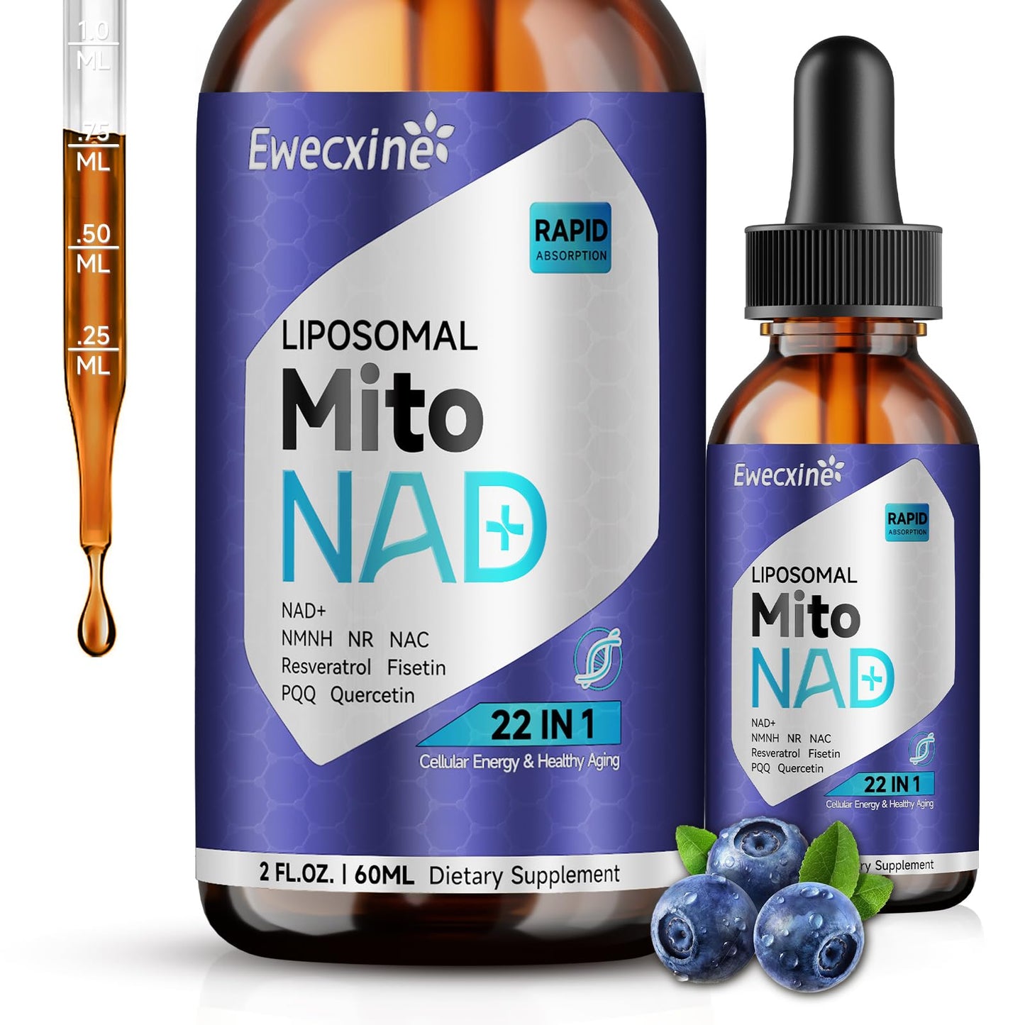 Liposomal NAD+ Drops - NAD+ NR NMNH Supplement for Mitochondrial Health - 60ml