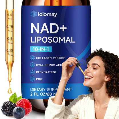 Liposomal NAD+ Liquid Drops 1500mg – Resveratrol, NR, PQQ, Collagen & Turmeric