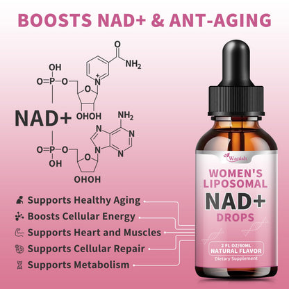 Liposomal NAD Liquid Supplement for Women – 500mg NAD+, 2 Fl Oz, Vegan, Sugar-Free, Additive-Free