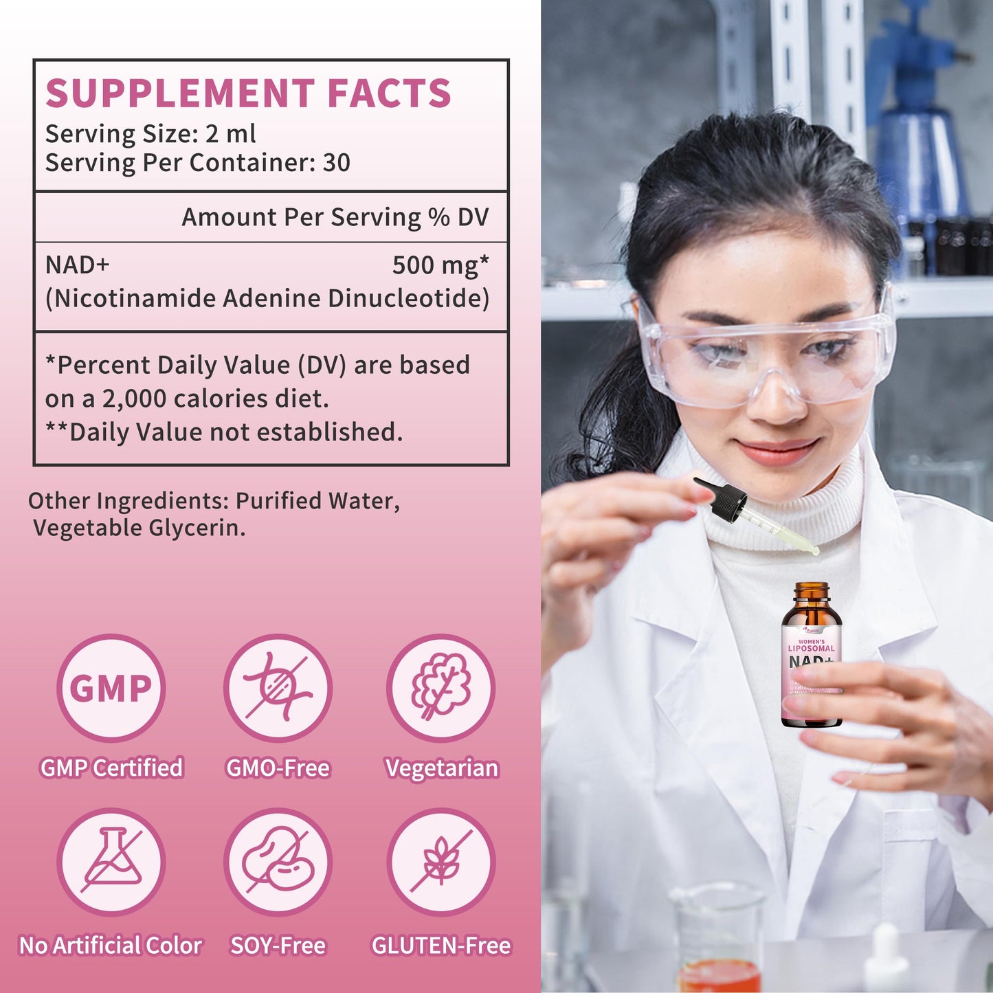 Liposomal NAD Liquid Supplement for Women – 500mg NAD+, 2 Fl Oz, Vegan, Sugar-Free, Additive-Free