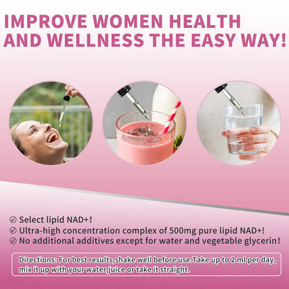 Liposomal NAD Liquid Supplement for Women – 500mg NAD+, 2 Fl Oz, Vegan, Sugar-Free, Additive-Free