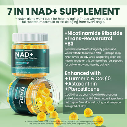Liposomal NAD+ NR Resveratrol + CoQ10 | NMNH Anti-Aging (60 ct)