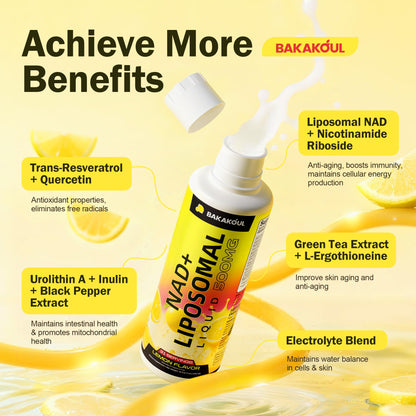 Liposomal NAD+ Liquid Supplement – Enhanced Cellular Uptake, Normal Cellular Health & Vitality (Lemon Flavor)