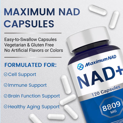 NAD+ Supplement 8,809mg with Liposomal NAD & Resveratrol – 120 Capsules for Cellular Health, Stamina & Healthy Aging | Vegan & Gluten-Free