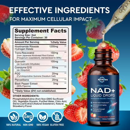 Liposomal NAD+ Liquid – NR, PQQ, Resveratrol, CoQ10 (Strawberry) 2 oz