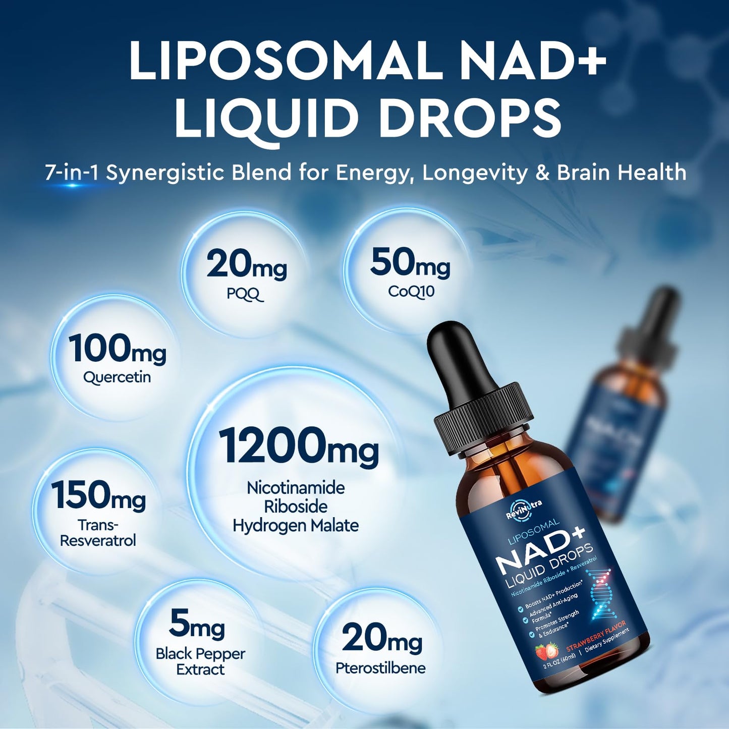 Liposomal NAD+ Liquid – NR, PQQ, Resveratrol, CoQ10 (Strawberry) 2 oz