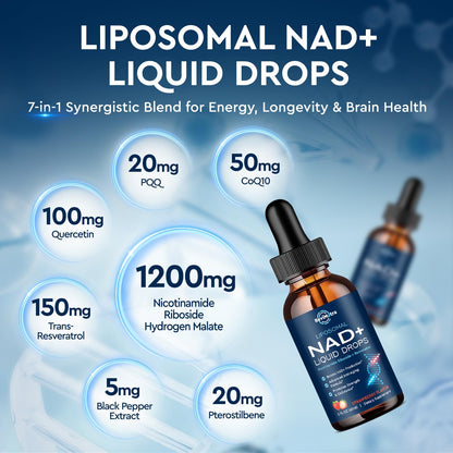 Liposomal NAD+ Liquid – NR, PQQ, Resveratrol, CoQ10 (Strawberry) 2 oz