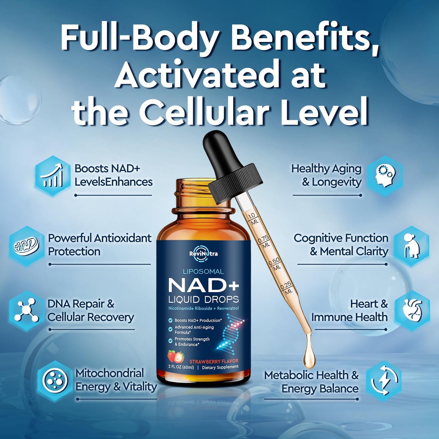 Liposomal NAD+ Liquid – NR, PQQ, Resveratrol, CoQ10 (Strawberry) 2 oz
