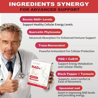 ALLBIZ NAD+ Liquid Supplement – Boost NAD+ Levels as We Age | 30 Packets