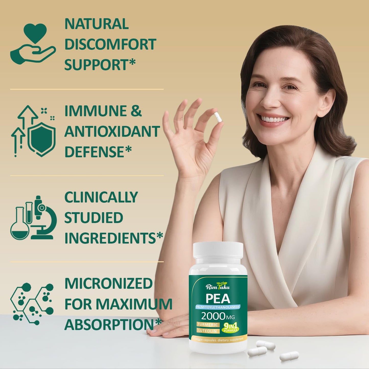 Liposomal PEA 2000mg + Luteolin 200mg + Turmeric 200mg & Fisetin 100mg - 60 Capsules