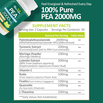 Liposomal PEA 2000mg + Luteolin 200mg + Turmeric 200mg & Fisetin 100mg - 60 Capsules