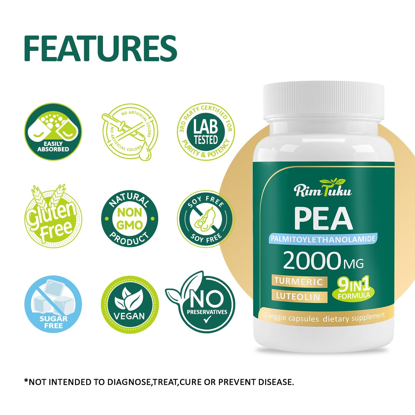 Liposomal PEA 2000mg + Luteolin 200mg + Turmeric 200mg & Fisetin 100mg - 60 Capsules