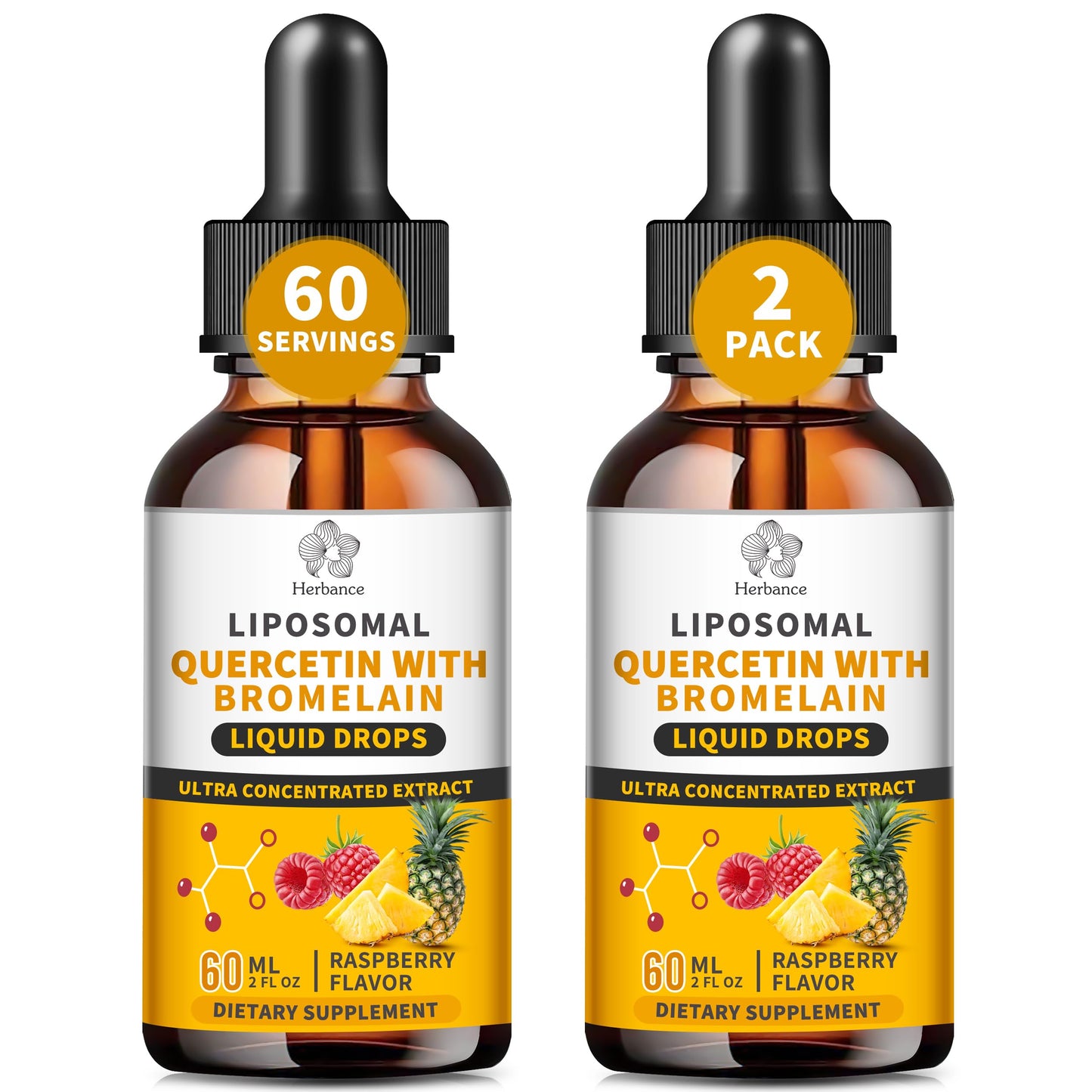 (2 Pack) Liposomal Quercetin with Bromelain Liquid Drops – 700mg Quercetin + Bromelain