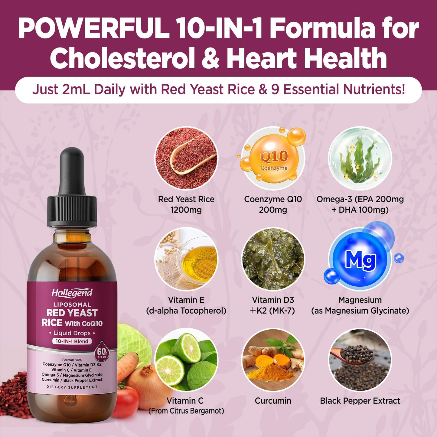 Liposomal Red Yeast Rice + CoQ10 Liquid Drops 1200mg – Heart Health