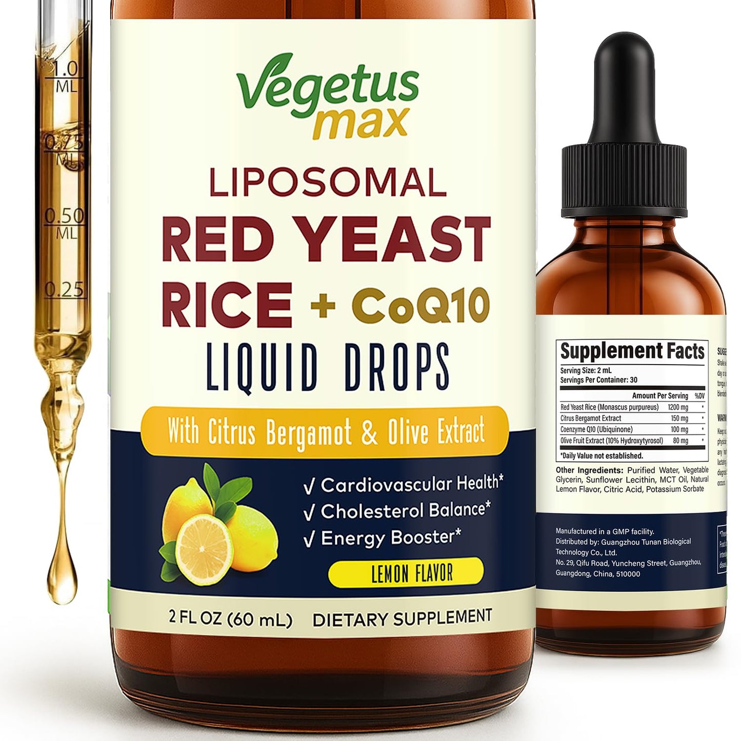 Liposomal Red Yeast Rice with CoQ10 Drops – Cholesterol & Heart Health (2 fl oz)