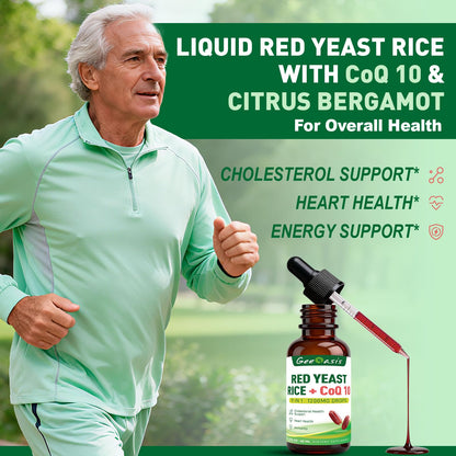 Liquid Red Yeast Rice with CoQ10 Drops 1200mg - Cholesterol & Immune Support, 2 fl oz