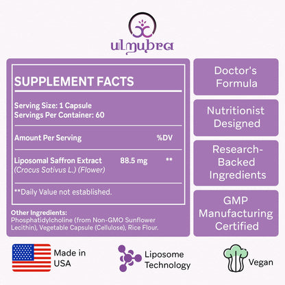 Liposomal Saffron 88.5 mg | 120 Vegan Capsules | Mood, Focus & Energy