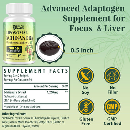 Liposomal Schisandra Berry Extract 1200mg – Stress & Adrenal Support | Vegan Softgels