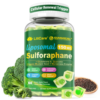 Liposomal Sulforaphane 150mg Gummies – Broccoli Seed Extract, Myrosinase, 60 Count